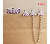 3PCS New Stainless Steel Double Ear Studs Tassel Chains Hanging Earrings Set for Women Geometry Triangle Huggie Piercing Jewelry