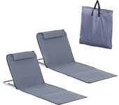 Outsunny Conjunto de 2 Esterillas de Playa con Respaldo Reclinable en 5 Niveles Bolsa de Transporte y Reposacabezas 48x134x36-45 cm