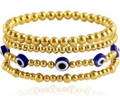 Pulseras de Oro para Mujer, delicadas pulseras de cuentas chapadas en oro, pulseras apilables de Bolas de Oro, pulseras elásticasde cuentas de Oro para Mujer, 4 Unidades