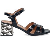 Sangiorgio Sandalias de Mujer en Cuero Negro Brillante con Tacón Medio Decorado 153 _ SLIDD-MARMO