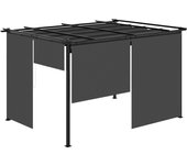 Outsunny Pérgola de Jardín 4x3 m Cenador para Exterior con Techo Retráctil 4 Cortinas Enrollables de Poliéster y Marco de Metal para Patio Terraza