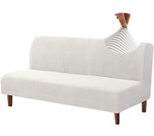 Funda para Sofá Cama sin Brazos 2/3 Plazas Clic Clac Elastica Fundas Elástica para Sofá Plegable Resistente al Agua Jacquard Protectora para Sofá Cama sin Reposabrazos,Crema