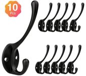 10 retro Ganchos, vintage Ganchos de pared, de metal para Puerta Ganchos, para perchero, baño, Cocina (Negro)