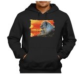MERCHANDMANIA SUDADERA NEGRA CON CAPUCHA leon selva savana animal salvaje felino bestia adulto poliester algodón sweatshirt