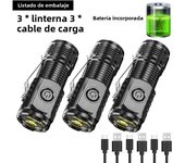 Super Bright Mini 3LED Flashlight With Pen Clip And Tail Magnet,Builtin Battery USB Charge Outdoor Portable Torch Emergency Lamp
