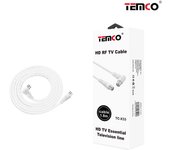 TEMCO Cable de Antena Blanco 1,8m 3m 5m, Macho a Macho, Alargador de Antena, Cable para TV, Cable Antena para Television, con 1 Clavija angular. Cable Antena de TV acodado de 75 Ohm,