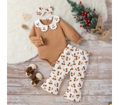 Baby Girl Honey  Fall Outfits Cherry Embroidered Doll Collar Long Sleeve Romper + Flare Pants For Newborn-18M 2Pcs Clothes Set