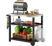 Outsunny Carrito de Parrilla de 3 Niveles Carrito de Barbacoa Carro de Servicio con 2 Ruedas Estantes Encimera de Acero Inoxidable y Asa Mesa de Horno de Pizza para Jardín Patio Gris Carbón