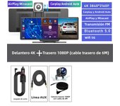 10.26" 4K DVR 1080P Rear Cam Wireless CarPlay Android Auto Smart Display 1600*600 Screen AI Voice DSP AUX
