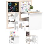 AIYAPLAY Mesa y Silla Infantil de 2 Piezas Mesa Infantil con Silla y Caballete Plegable Mesa para Niños de +3 Años con Estantes y Rollo de Papel para Dormitorio Sala de Juegos Blanco