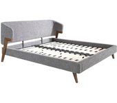 ANGEL CERDÁ - Cama Matrimonial Tapizada en Tela Gris con Cabecero y Patas de Nogal - Cama Doble Matrimonio Compatible con Colchón 180x200 cm - Diseño Moderno y Elegante - 211 x 220 x 95 cm