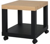 HOMCOM Mesa Lateral para Sofá Mesa de Centro para Salón o Mesita de Noche Multifuncional y con Estante Abierto de Almacenaje con Ruedas 40x40x40 cm Negro y Natural