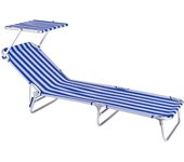 Tumbona Jardín Exterior con Parasol| Ligera Plegable y Reclinable| 3 Posiciones | para Playa Camping Piscina Terraza o Jardín Azul.