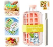 Botella de agua 2 en 1 con cubitera sin contacto y pajita telescópica, fácil de transportar, con tapa y recipiente, ideal para viajes de verano (blanca, 800 ml)