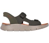 Cómoda  Sandalia hombre Skechers SLIP-INS GO WALK ARCH FLEX SANDAL EASY ENTR kaki. Amortiguación ULTRA GO Plantilla Goga Mat® Talón Heel Pillow para calzar sin manos Altura Tacón bajo (1-3 cm) Referencia 229210-OLV