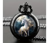 Vintage Unique Silvery Horse Animal Design Necklace Pendant Quartz Pocket Watch, Cool Exquisite Accessory for Men Women and Kids
