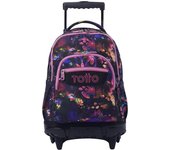 Mochila Escolar con Ruedas TOTTO Renglones Flower Galaxy - Capacidad 26,21L - Bolsillo PC 14" - Resistente y Cómoda - Garantía de 2 años