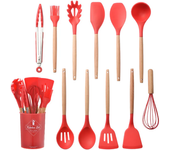 12 Pcs Silicone Kitchen Utensils Set Non-Stick Cookware for Kitchen Wooden Handle Spatula Egg Beaters Kitchenware Accessories
