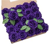 DuHouse 25Pcs Artificial Roses Flowers Fake Rose with Stems Real Touch Foam Flower Head for DIY Wedding Bridal Bouquet Baby Shower Centerpiece Floral Arrangement Party Home Decor(Navy Blue)
