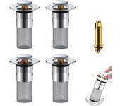 Filtro de drenaje Timnamy, escurridor de fregadero emergente Kouglh, tapón para fregadero de baño, recogedor de pelo, filtro de drenaje de piso de acero inoxidable para baño con cesta de filtro extraíble para cocina, hogar (2 piezas #)