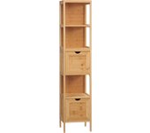 Kleankin Mueble de Baño Mueble de Almacenamiento con Protección Antivuelco de Bambú, Mueble Bajo con 2 Cajones, Mueble Auxiliar Estilo Lanfhaus, Madera Natural