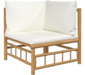 vidaXL Set de muebles de jardín 2 piezas bambú y cojines blanco crema