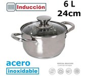 Cacerola Quttin de Acero Inoxidable 18/10 Diámetro 24cm con Tapa de Cristal - Apta para Cocinas de Inducción