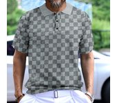 2024 Men's Short Sleeve Casual Fashion Lapel Polo Shirt Short Sleeve Small Checked T-Shirt