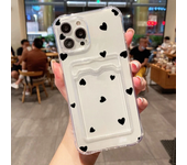 Black Love Heart Pattern Soft Clear Phone Cover For iPhone 16 15 14 13 12 11 Pro Max XS X 7 8 Plus SE 2022 Wallet Card Bag Case