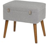 Dcasa Puff arcón maleta tapizado con tela de borreguito gris claro de 50x35x46 cm