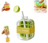 Cubitera vertical de 500 ml con tapa para congelador, nueva 2025, con pajita, fácil de abrir, llenado rápido sin tocar, ideal para whisky, cócteles, té y café.