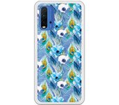 Funda compatible con Xiaomi Redmi 9T/Pocophone M3 - Patron flores y plumas azules