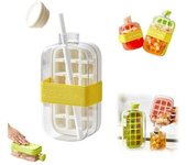 Cubitera 2 en 1 sin contacto, con pajita, moldes flexibles de silicona para cubitos de hielo, bandeja portátil apilable y hermética (blanca, pequeña)