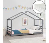 Cama para niños Vardø con colchón y somier - Forma de casa - pino 90 x 200 cm - Gris oscuro [en.casa]
