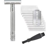 Double Edge Safety Razor , Long Handle, Stainless Steel Blades Pack. Traditional 3 Piece, Reduces Razor Burn, Smooth