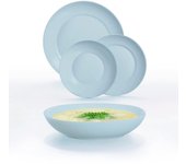 Vajilla Luminarc Apy – 18 Piezas de Vidrio Opal en Blanco, Azul y Verde – Resistente y Moderna