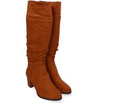 Davinia Shoes Botas de Tacon para Mujer, Comodas y Elegantes, Detalles de Caña Arrugada, Puntera Redonda y Cierre de Cremallera Lateral. Shoes&Blues.es ZS-93-Camel