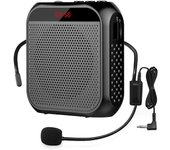 Amplificador de Voz portátil con micrófono con cable, auriculares, altavoz recargable (Negro)