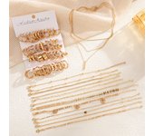 37 Boho Gold Color Jewelry Set for Women Fashion Multi-Layered Necklace Geometric Pearl Earrings Bracelet Anklet Set Gifts 2024