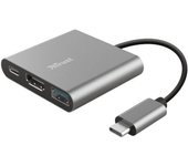 Conversor Trust Dalyx 3 IN 1/ USB Tipo-C Macho - HDMI Hembra/ USB/ USB Tipo-C PD/ 10cm/ Gris