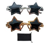 2 Gafas Estrellas, 2 Bolsas De Gafas, Gafas De Sol Pentagrama, Gafas De Tendencia, Gafas Accesorios De Foto Adaptados Para Halloween, Navidad, Noches Temáticas, Oro, Plata
