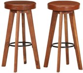 Taburetes de cocina 2 uds cuero auténtico madera maciza acacia
