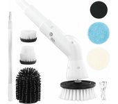 Cepillo Limpieza Hogar, Cepillo Electrico Limpieza, Mango Telescópico Ajustable, Fregadora Giratoria Eléctrica con 6 Cabezales de Cepillo Reemplazables para Baño, Cocina, Piso