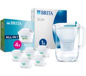 BRITA Jarra Filtrante, Modelo Marella | Marella XL | Aluna | Style | Cristal + 5 Filtros MAXTRA PRO | Hasta 150L agua filtrada | Sin BPA | Apta lavavajillas | Indicador Memo | Reduce cal, cloro y metales | Diseño sostenible