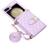 Crossbody Cards Slot Wallet Leather Case for Samsung Galaxy Z Flip 6 5 4 3 Flip5 Flip6 5G Lanyard Diamond Embossing Strap Cover