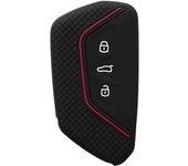 AUTOZOCO Funda Silicona Mando Llave del Coche 3 Botones, Protector Carcasa Llave Coche, Compatible con VW Golf 8, Seat Leon MK 4 / KL, Tarraco, Ateca, Skoda Octavia, Cupra Formentor, Leon, Negro Rojo