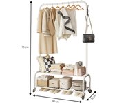 LUTODY - Perchero pie de burro, Colgador de ropa, Soporte resistente con estante para zapatos zapatero, Bolso, Accesorios, Prenda, Multifuncional, Salón, Dormitorio, Sala de estar, Recibidor, Entrada