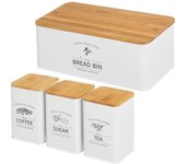 Dcasa Set de 3 tarros y panera de metal con tapa de bambú para cocina vintage