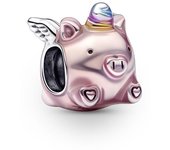 PANDORA Charm Plata Ley Cerdo Adornado con Esmalte Malva Transparente y Grabado Nothing Is Impossible