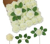DuHouse 25Pcs Artificial Roses Flowers Fake Rose with Stems Real Touch Foam Flower Head for DIY Wedding Bridal Bouquet Baby Shower Centerpiece Floral Arrangement Party Home Decor(Navy Blue)
